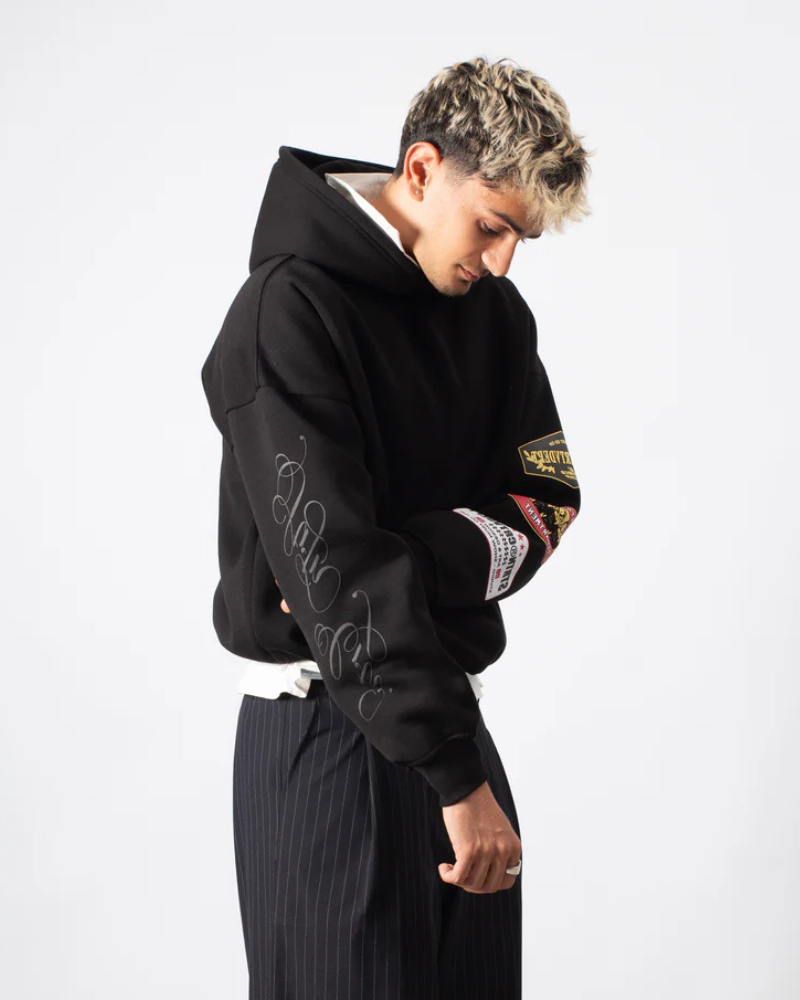Unisex Heavyweight Boxy Patch Hoodie – Black