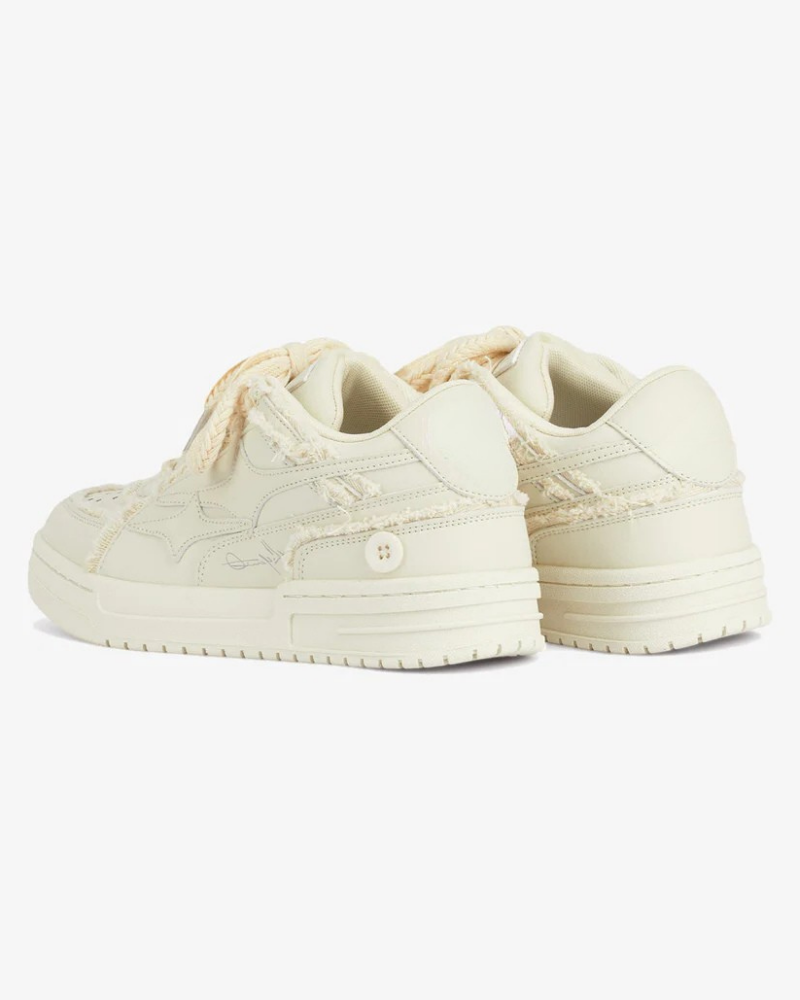 Low-Top Deconstructed Sneakers in Off-White with Braided Laces