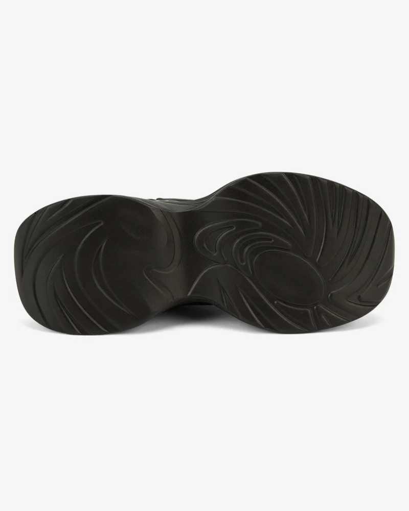 Black Chunky Sneakers with Mesh Upper and Glossy Overlay Accents