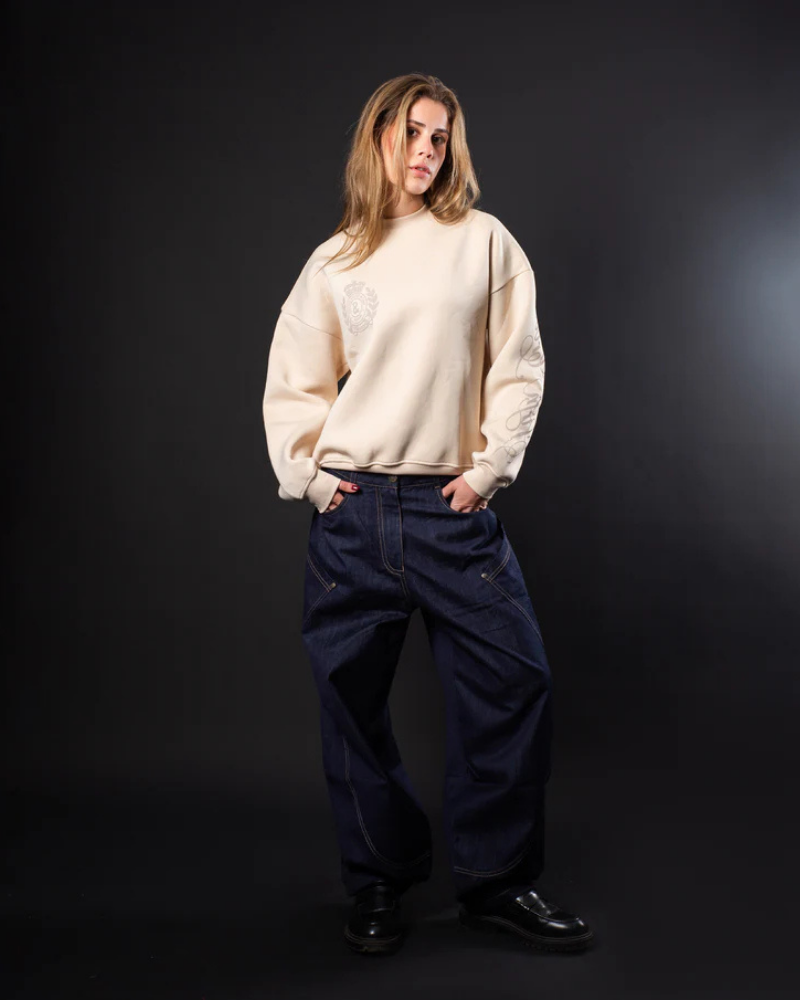 Unisex Oversized Graphic Crewneck Sweatshirt – Cream