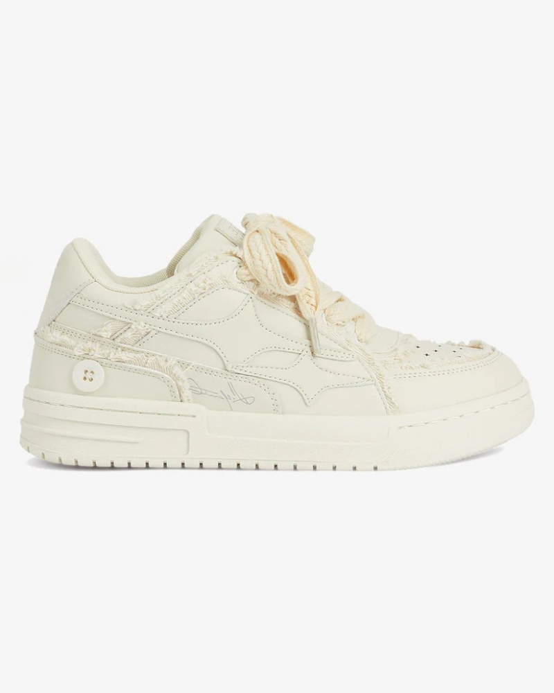 Low-Top Deconstructed Sneakers in Off-White with Braided Laces