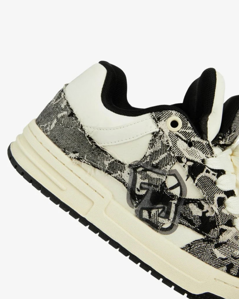 Low-Top Canvas Sneakers with Jacquard Pattern and Deconstructed Detail