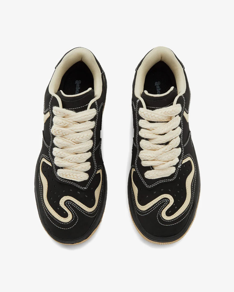 Low-Top Synthetic Leather Skate Shoes with Wave Panels and Braided Laces