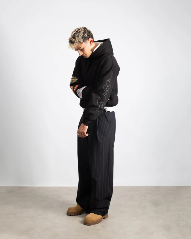 Unisex Heavyweight Boxy Patch Hoodie – Black