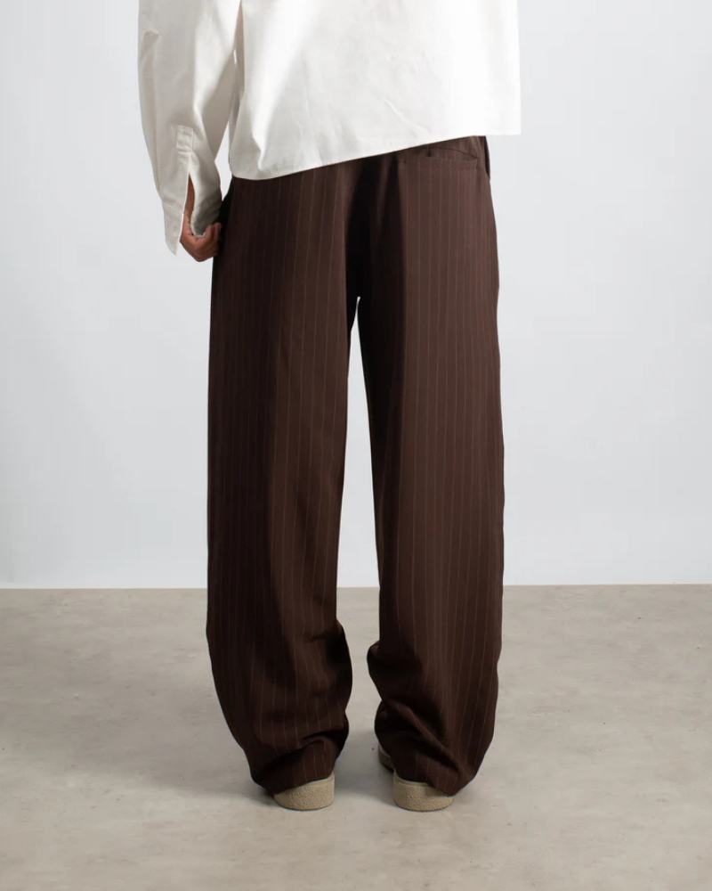Men’s Wide-Leg Pinstripe Trousers with Elasticated Waist