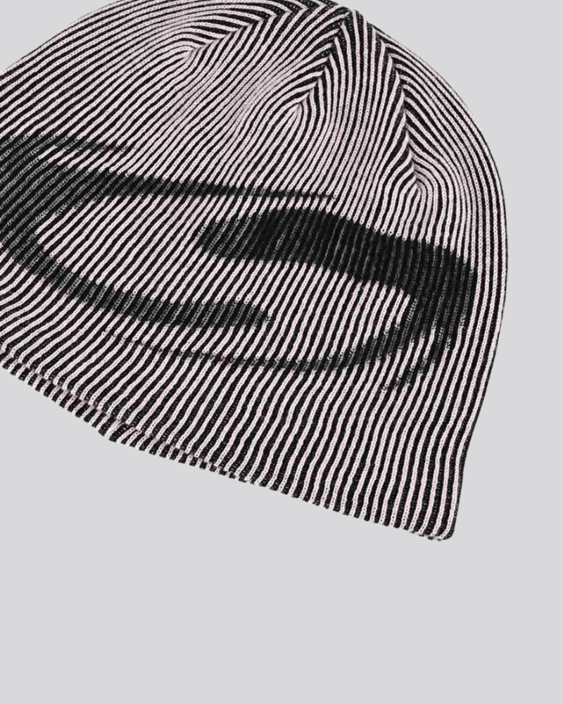 Striped Knit Beanie with Abstract Graphic
