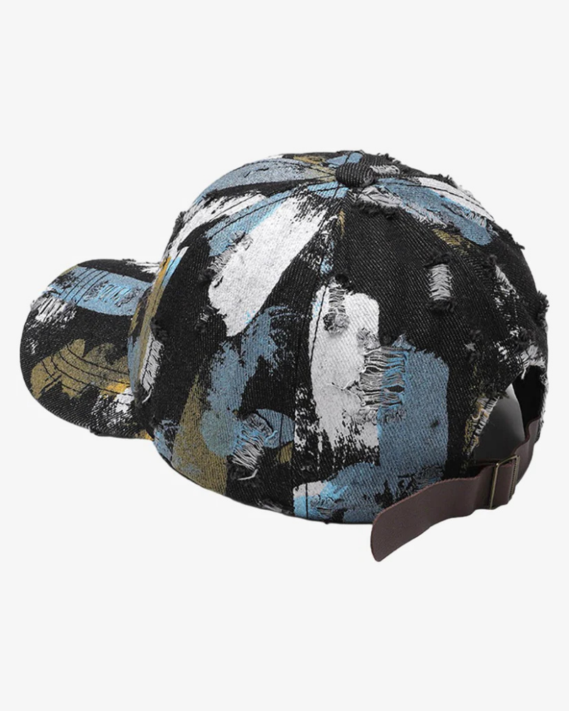 Distressed Abstract Brushstroke Print Baseball Cap