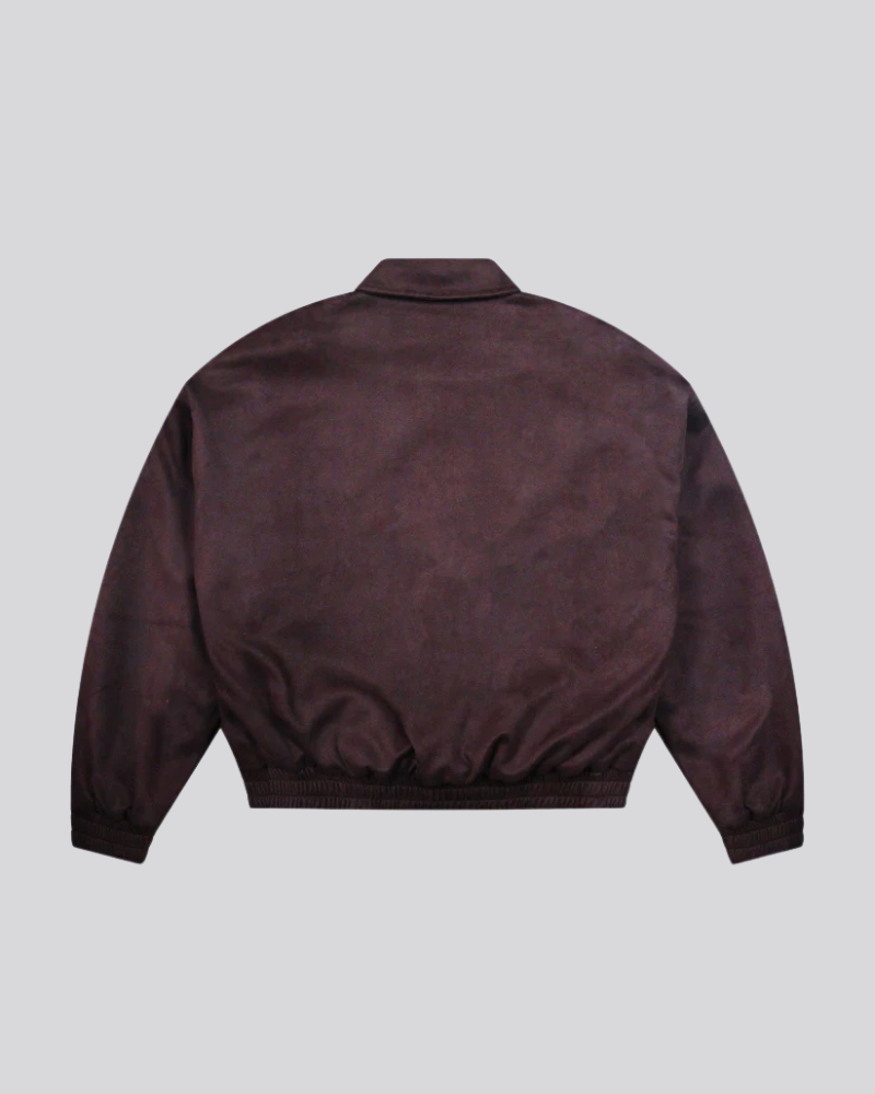 Brown Faux Suede Zip-Up Bomber Jacket with Elasticated Hem