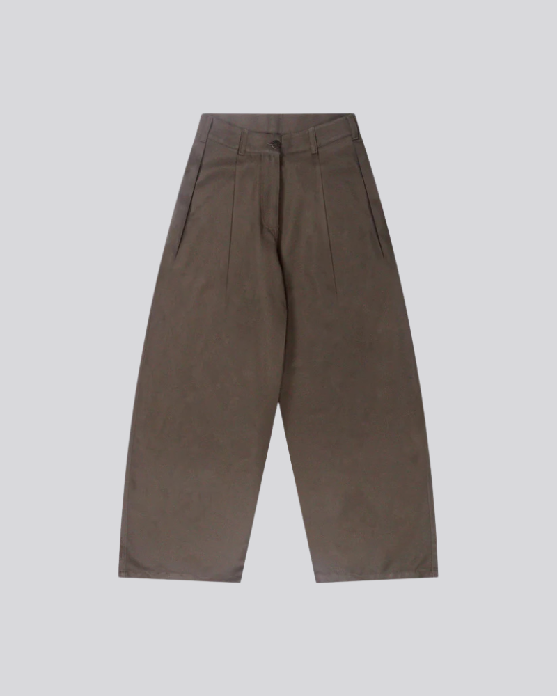 Women's Pleated Trousers - Wide Leg Cotton Pants - Khaki Brown