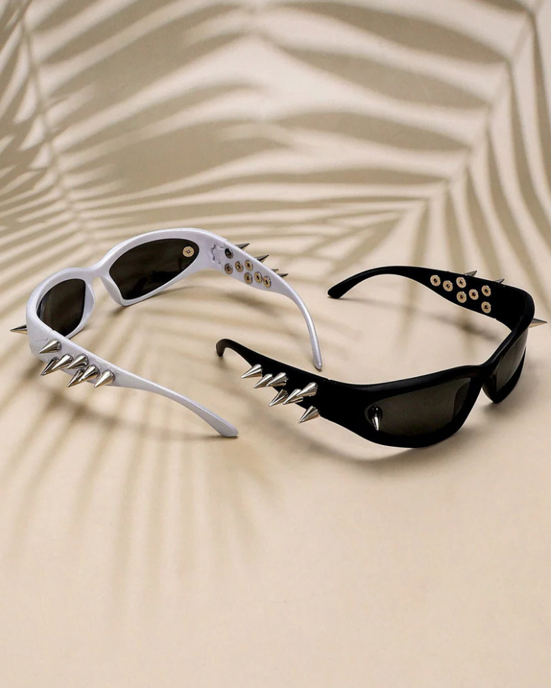 Silver Metallic Spike Embellished Sunglasses