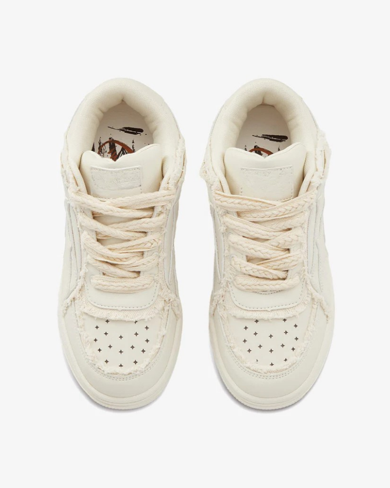 Low-Top Deconstructed Sneakers in Off-White with Braided Laces