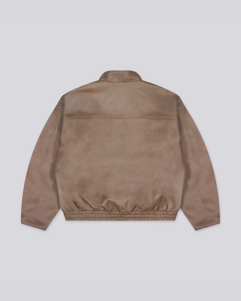 Women’s Cropped Vegan Leather Jacket with Pointed Collar – Tobacco