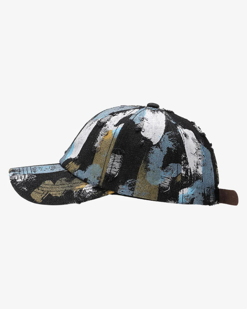 Distressed Abstract Brushstroke Print Baseball Cap