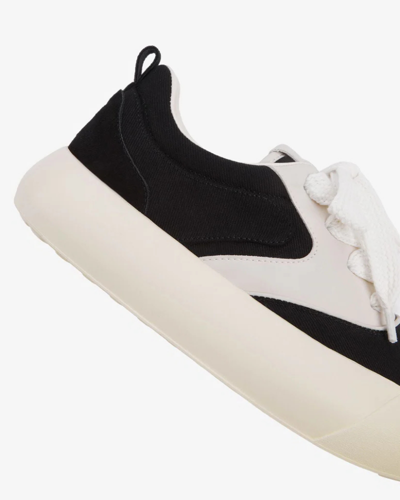 Black and Cream Chunky Low-Top Sneakers with Bulbous Toe and Wide Laces