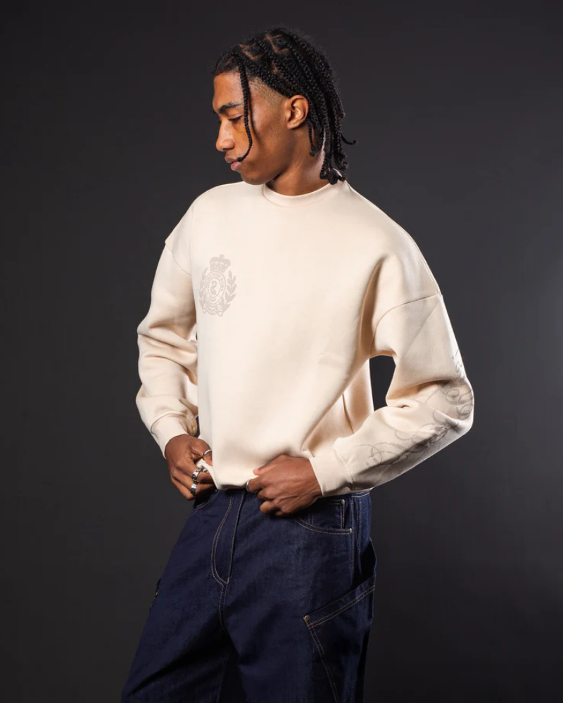 Unisex Oversized Graphic Crewneck Sweatshirt – Cream