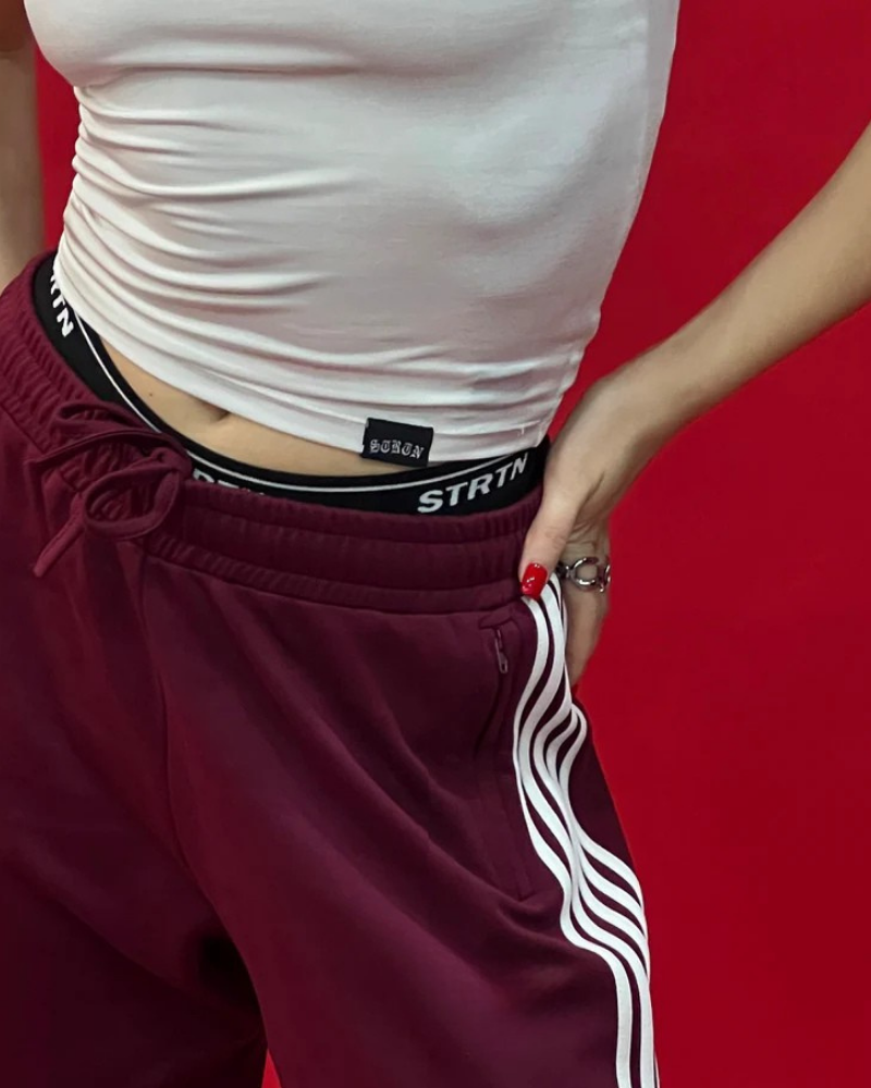 Unisex Wide-Leg Side-Stripe Track Pants - Burgundy