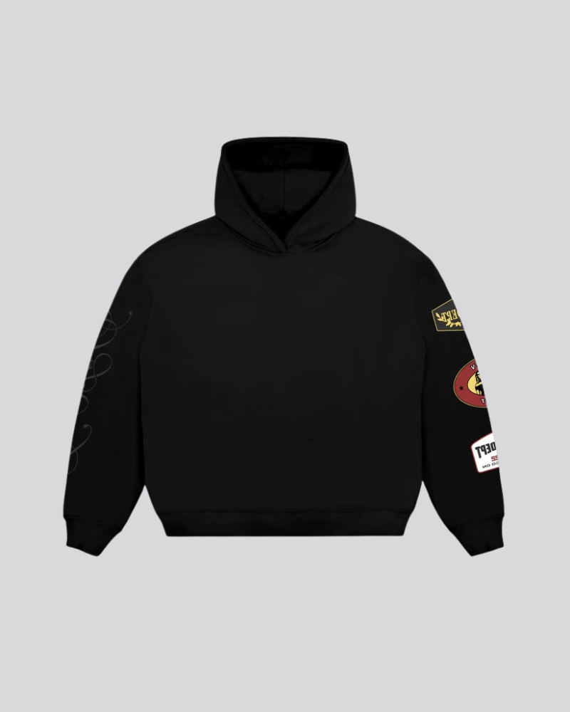 Unisex Heavyweight Boxy Patch Hoodie – Black