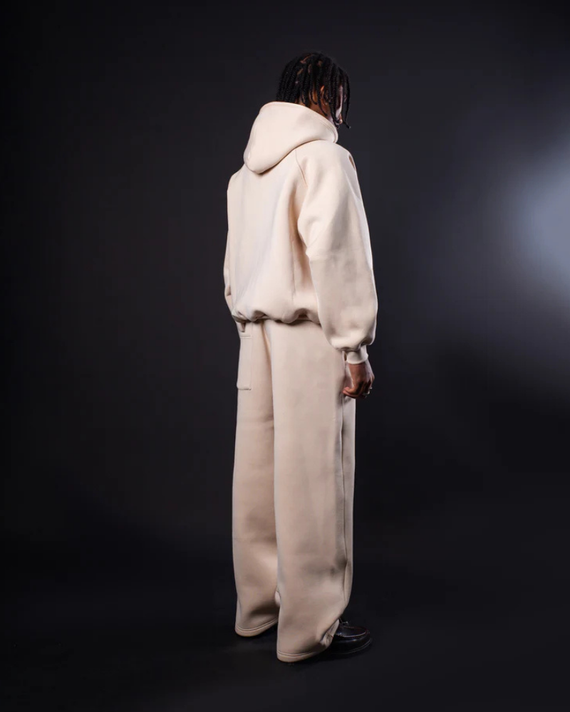 STRTN Cream Zip-Up Hoodie with Raglan Sleeves and Embroidered Logo