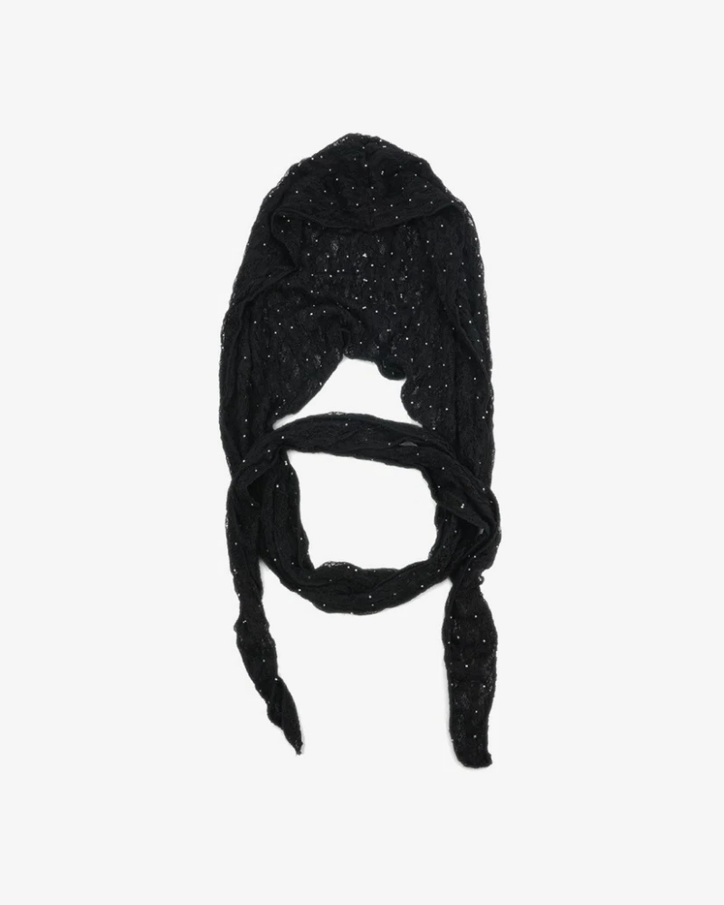 Sheer Lace Bonnet with Long Tie Straps