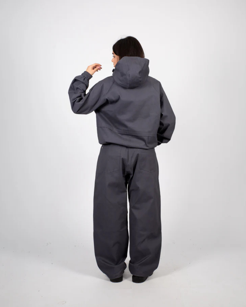 Unisex Charcoal Gray Tactical Hooded Jacket with Large Front Cargo Pockets