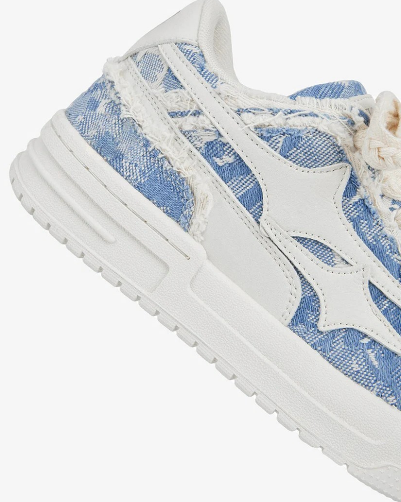 Low-Top Distressed Denim Sneakers with Star Applique
