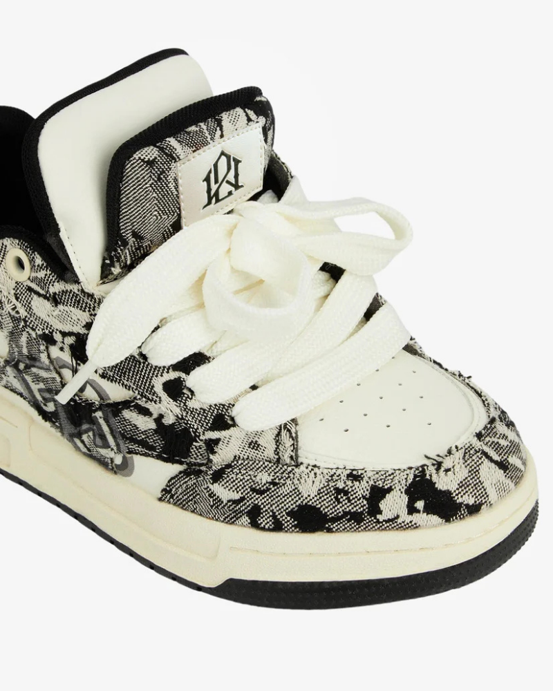 Low-Top Canvas Sneakers with Jacquard Pattern and Deconstructed Detail