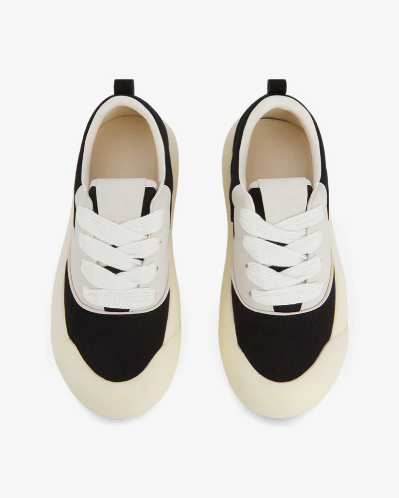 Black and Cream Chunky Low-Top Sneakers with Bulbous Toe and Wide Laces