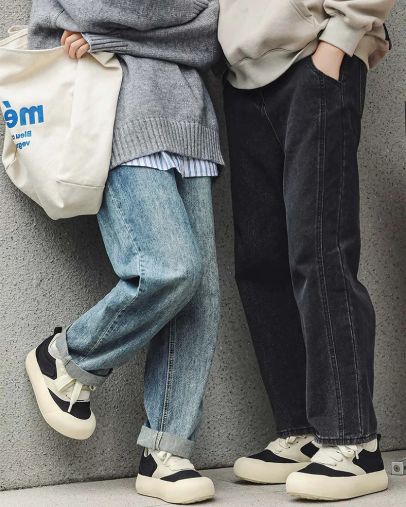 Black and Cream Chunky Low-Top Sneakers with Bulbous Toe and Wide Laces