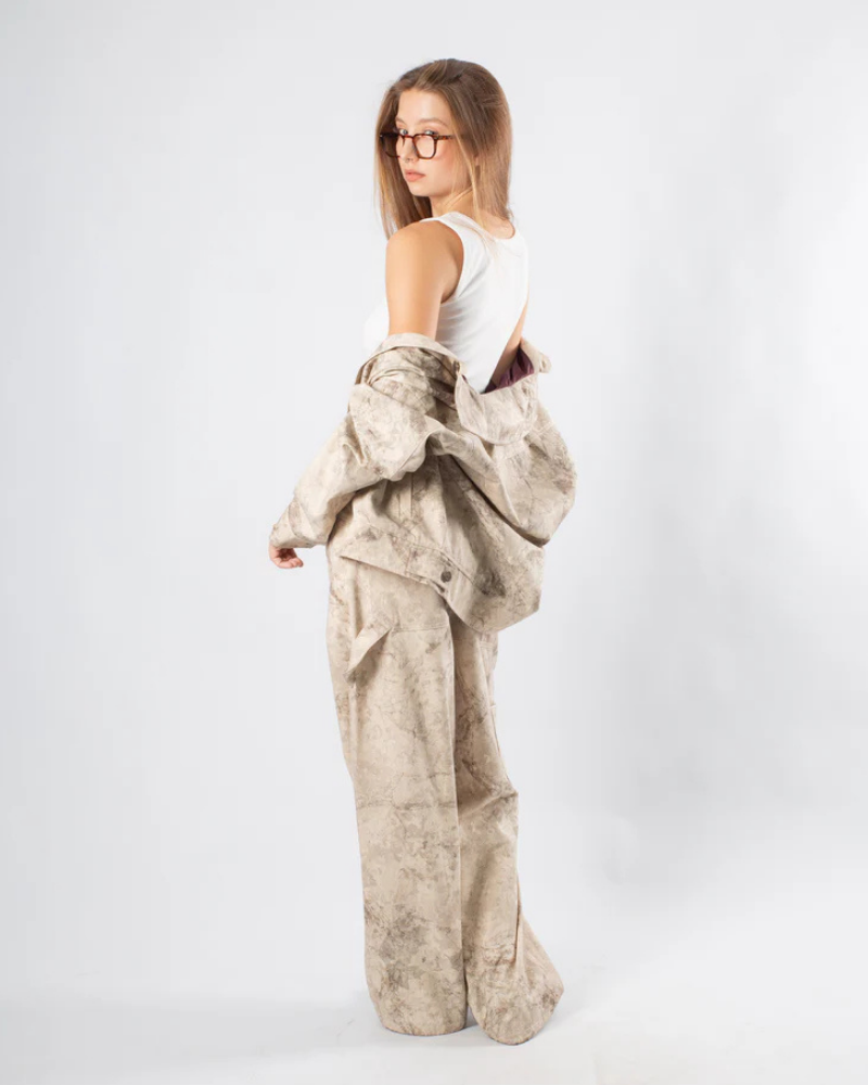 Unisex Sand Moss Camouflage Patterned Jacket with Full Button Front