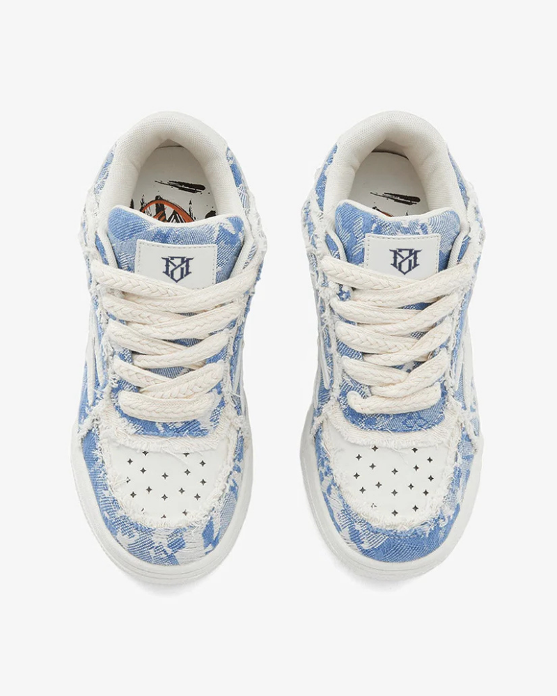 Low-Top Distressed Denim Sneakers with Star Applique